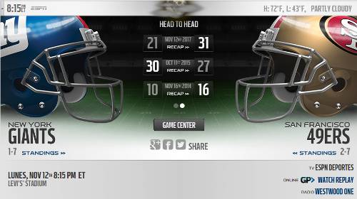 San Francisco 49ers vs New York Giants EN VIVO Hora, Canal, Dónde ver Semana 10 NFL 2018